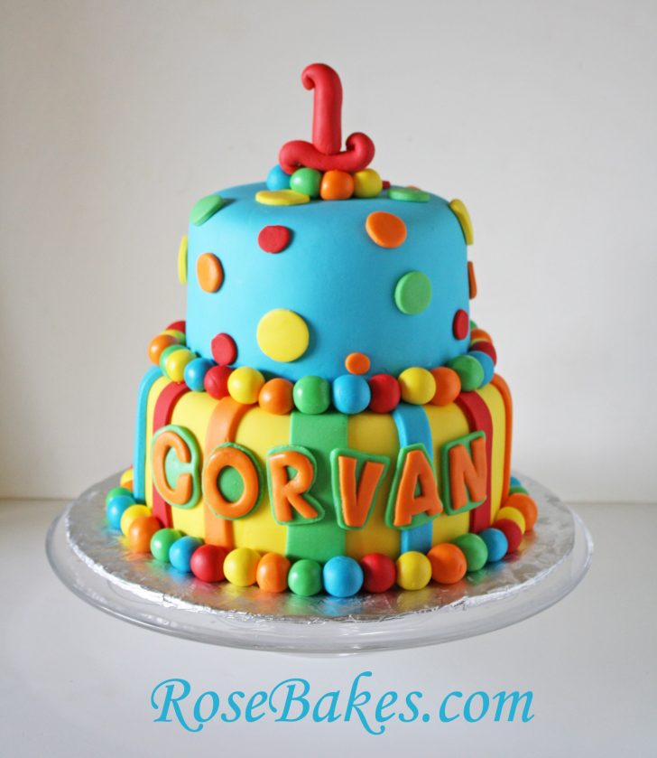 1St Birthday Cake Boy Bright Stripes Polka Dots 1st Birthday Cake 1St Birthday Cake Boy Bright Stripes Polka Dots 1st Birthday Cake