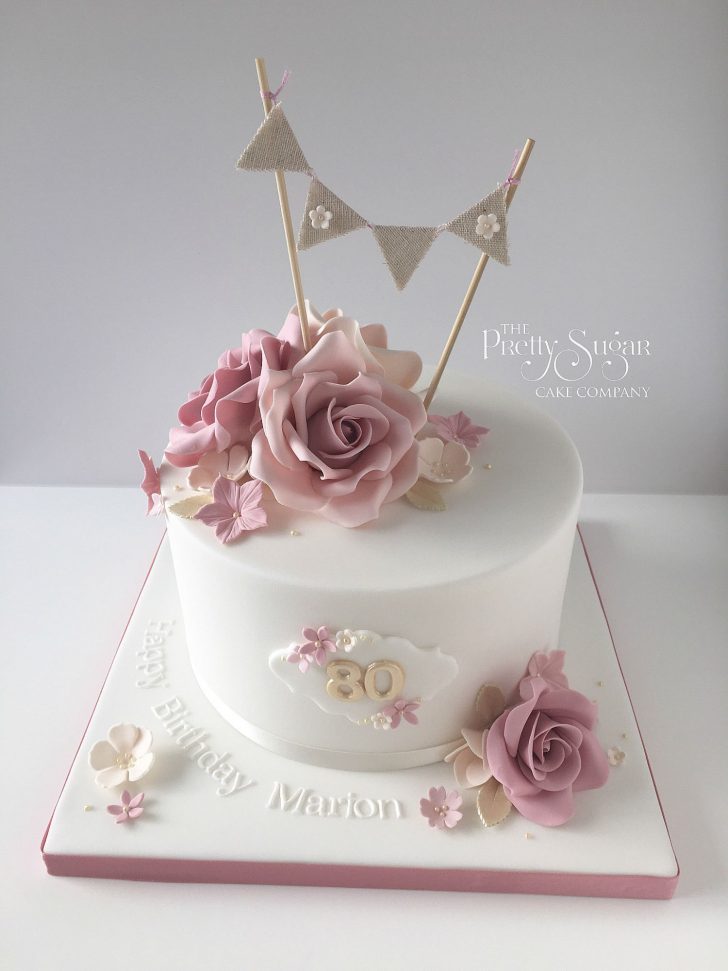 40Th Birthday Cakes For Her Vintage Style 80th Birthday Cake With Sugar Roses And Bunting Topper 40Th Birthday Cakes For Her Vintage Style 80th Birthday Cake With Sugar Roses And Bunting Topper