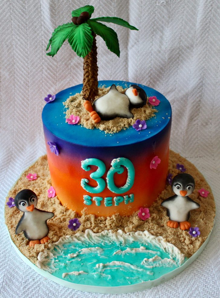 Beach Birthday Cake Tropical Penguin On The Beach 30th Birthday Cake With Ombre And Beach Birthday Cake Tropical Penguin On The Beach 30th Birthday Cake With Ombre And