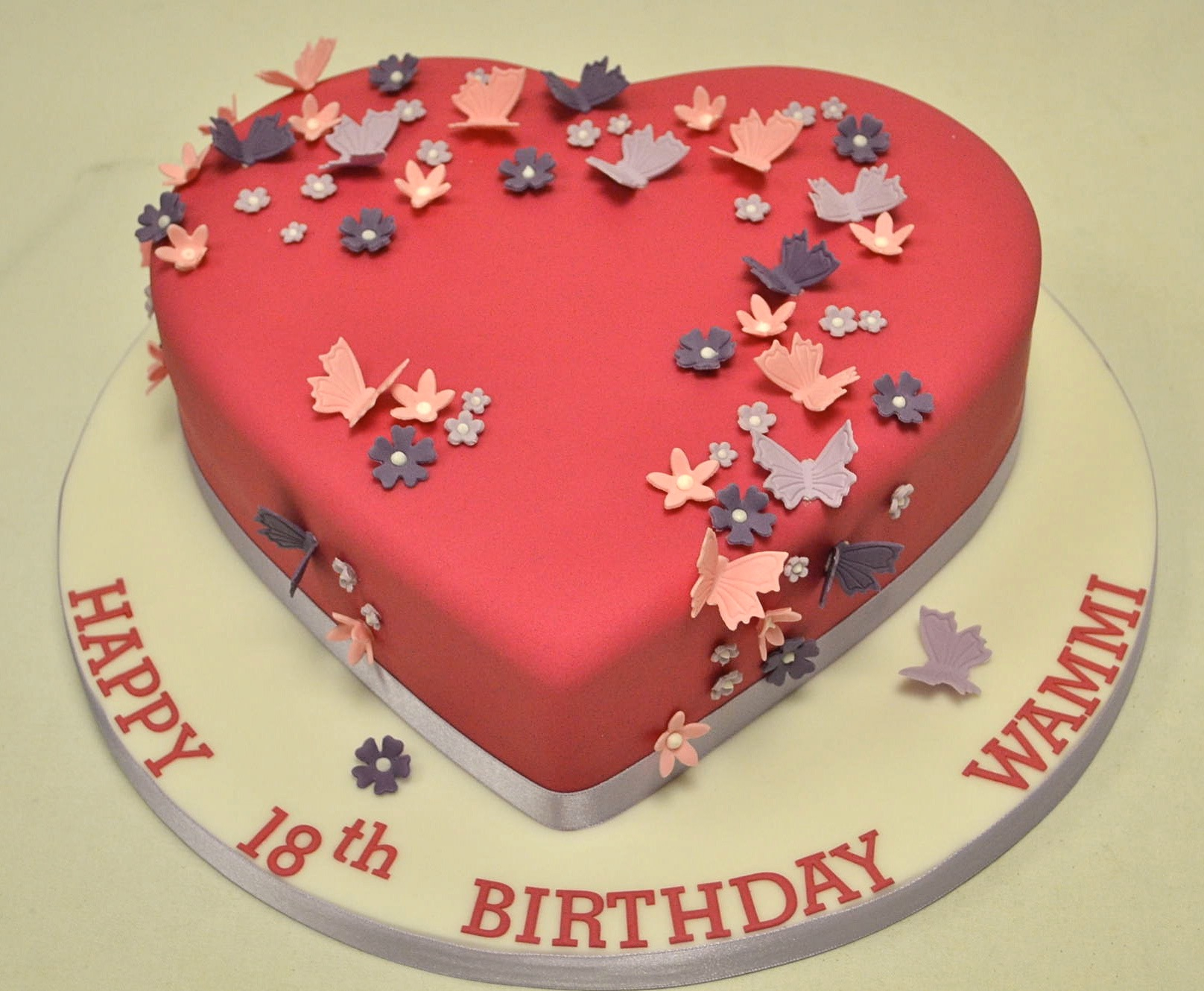 Birthday Cakes For Girls Heart Shaped Blossom And Butterfly 18th