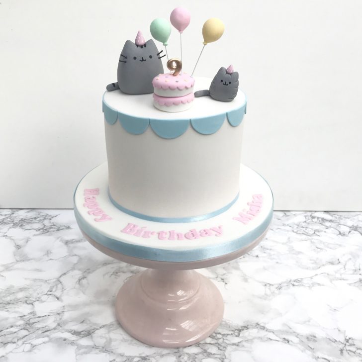 Pusheen Birthday Cake Pusheen Birthday Cake For A Girl With Balloons And Scallop Detail Pusheen Birthday Cake Pusheen Birthday Cake For A Girl With Balloons And Scallop Detail