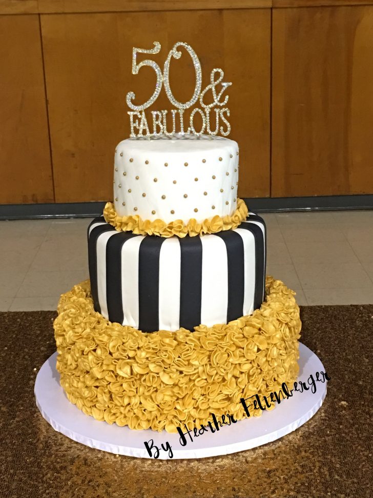 White And Gold Birthday Cake 3 Tier 50th Birthday Ruffle Cake Black White And Gold 50 And White And Gold Birthday Cake 3 Tier 50th Birthday Ruffle Cake Black White And Gold 50 And