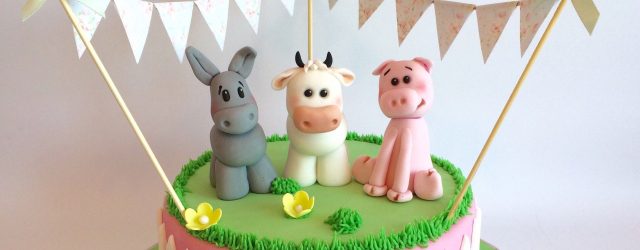 Animal Birthday Cakes Girly Farm Animals Birthday Cake With Edible Cow Donkey Pig And